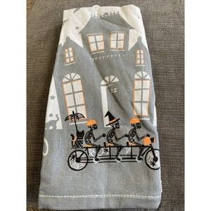 FAO SCHWARZ Halloween Skeleton Bike Set of 2 Cotton Dish Towels 18x28" ~ New